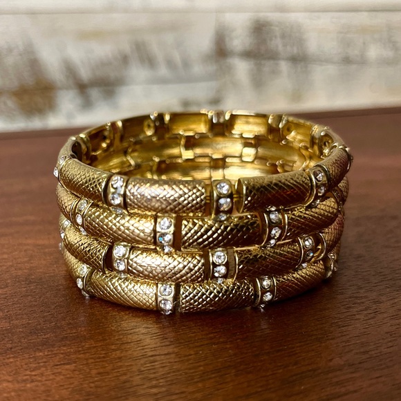 Vintage Exotic Snake Gem Bling Accents Bangle Bracelet Stretch Statement Retro - Picture 4 of 8